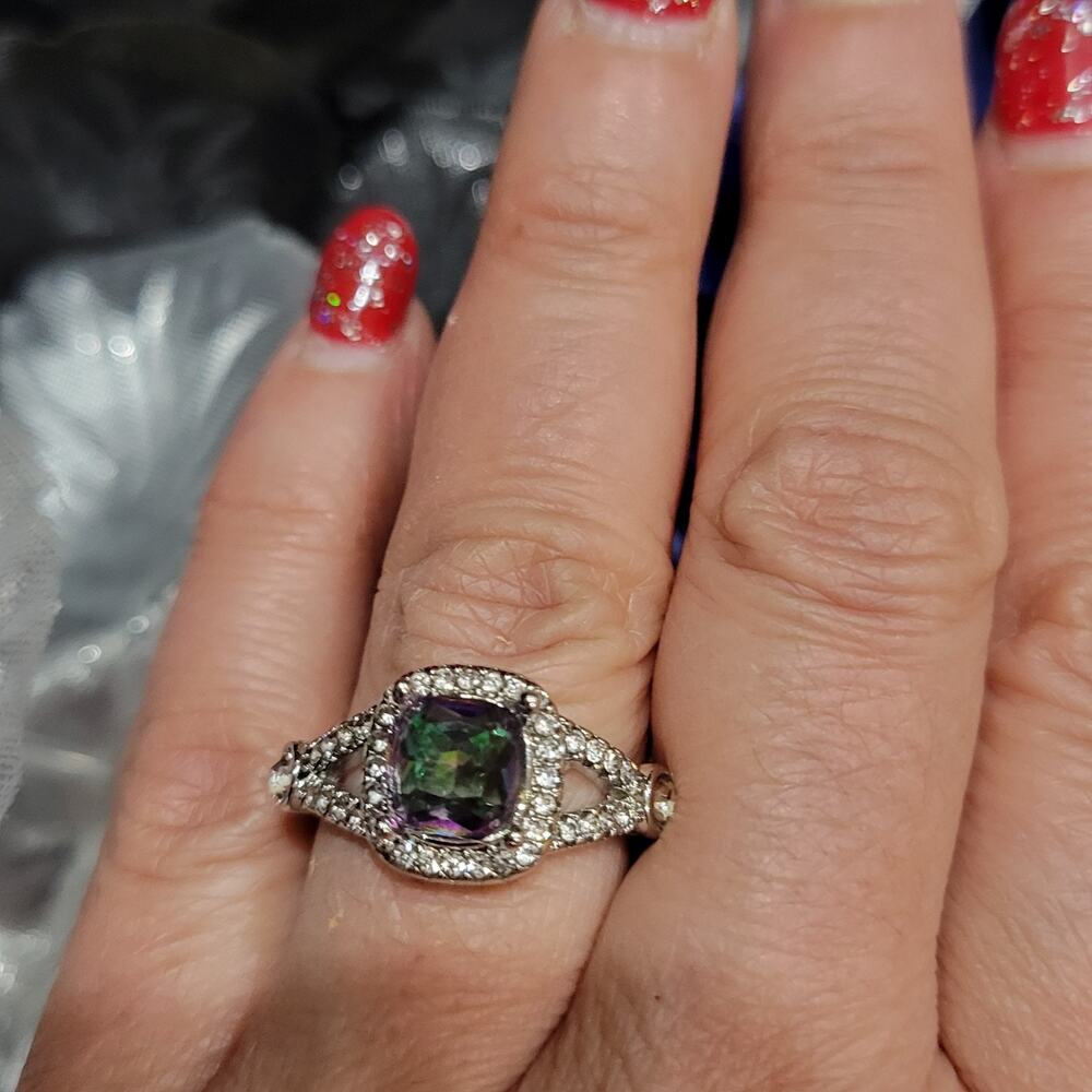 Rainbow Colorful Square Ring, Fashion Jewelry For Women Cushion Shape Cz Fashion
